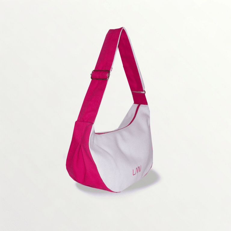 sac écoresponsable demi-lune rose vu de 3 quarts