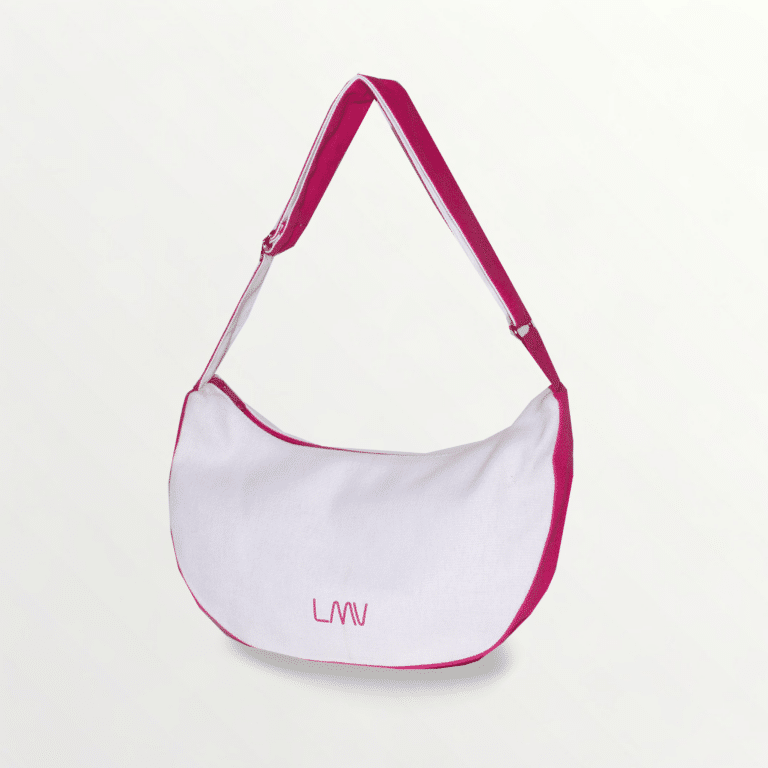 sac écoresponsable demi-lune rose vu de face